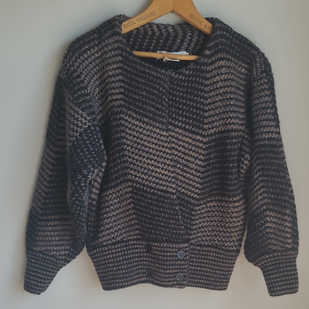 Women's Vintage Black and Gray Sweater Jacket Size M